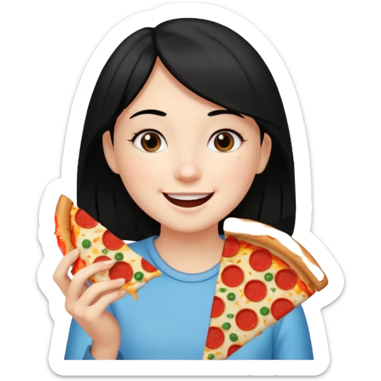 eating food well baby with happy face black hair young girl sticker