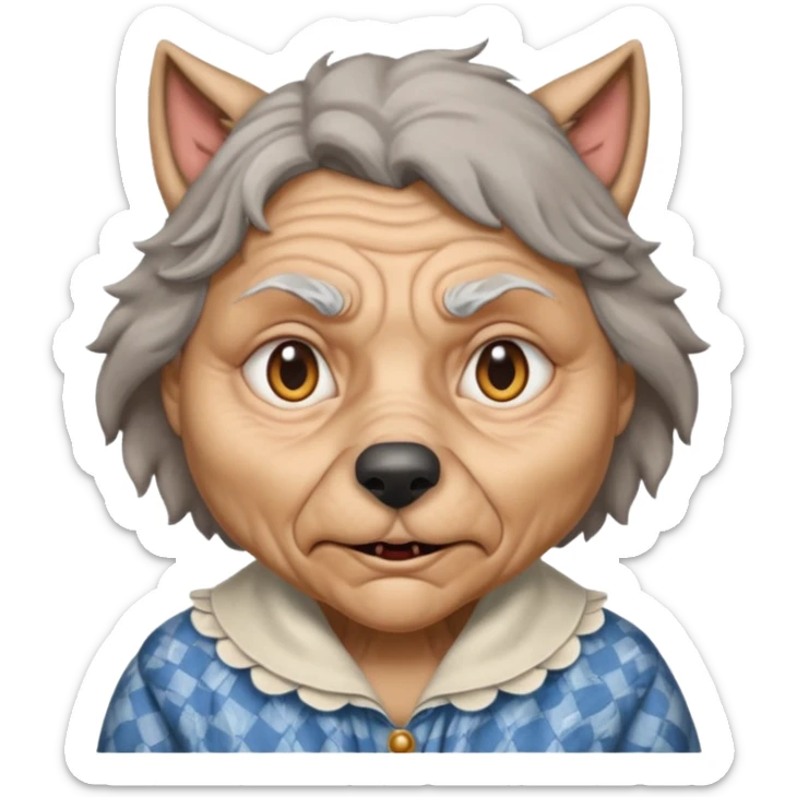 The big bad wolf is wearing Grandma's clothes, yet its face still looks like a wolf's. sticker