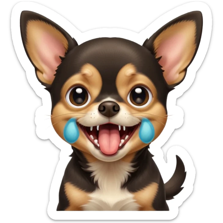 A high-resolution photo-realistic digital illustration of a black and tan chihuahua with big eyes yawning. sticker