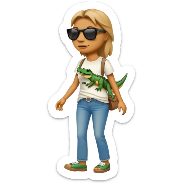 anthropomorphised female crocodile in a band t-shirt and jeans wearing sunglasses walking upright sticker