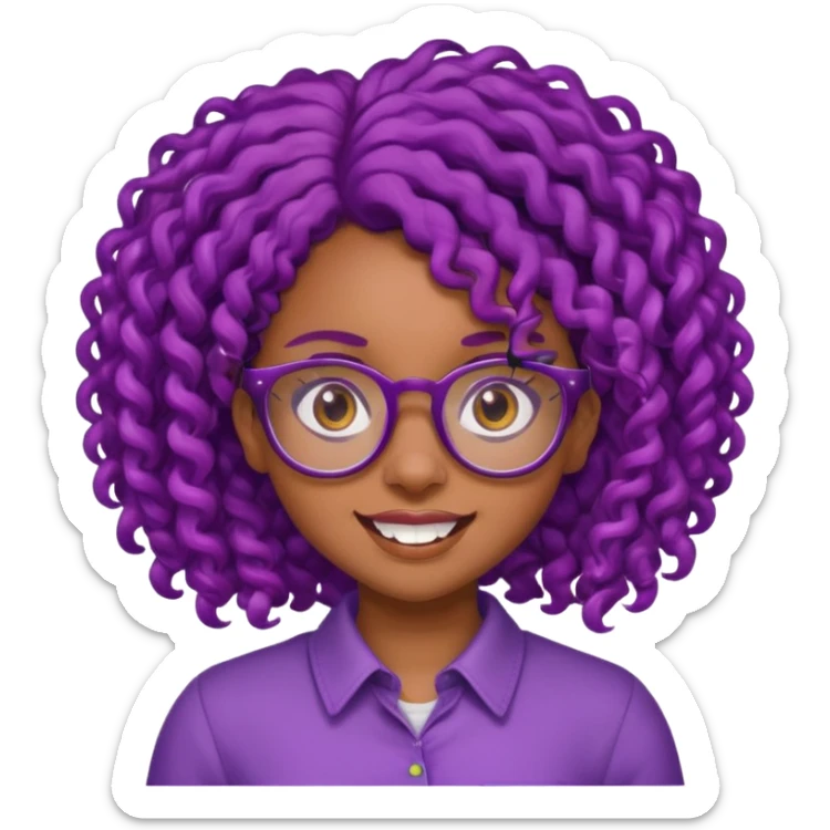 nerd emoji like with glasses and buck teeth but it’s a black girl with purple curly hair sticker