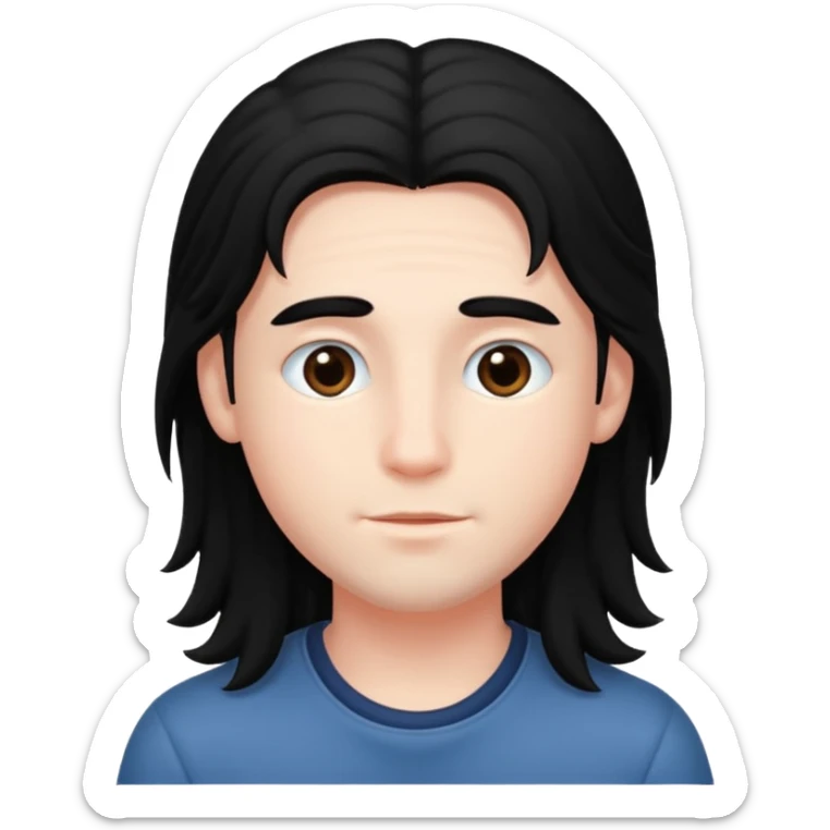 An emoji of a soft boy with black long hair and pink background. sticker