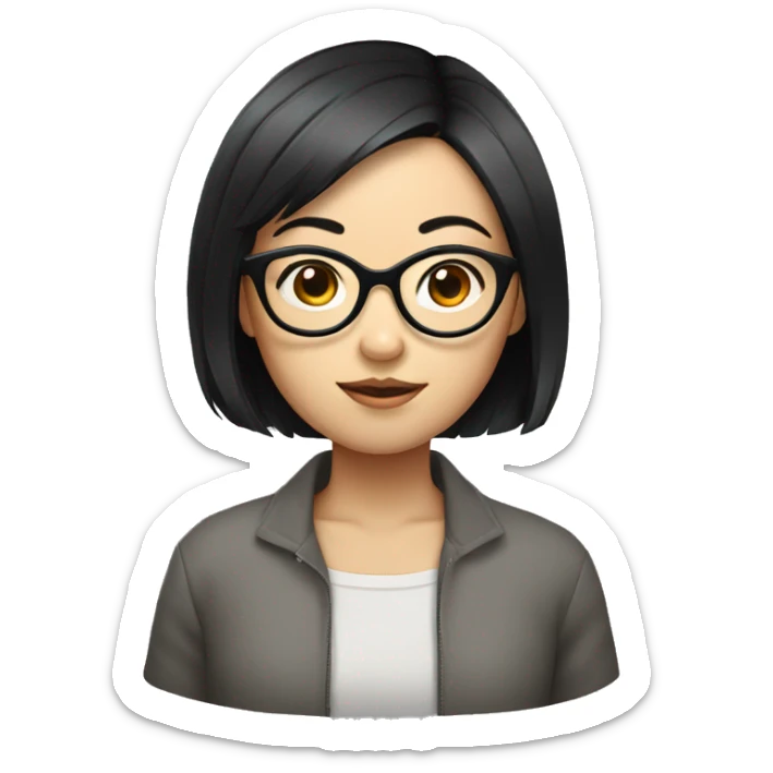 Asian girl with short black hair and wired glasses sticker