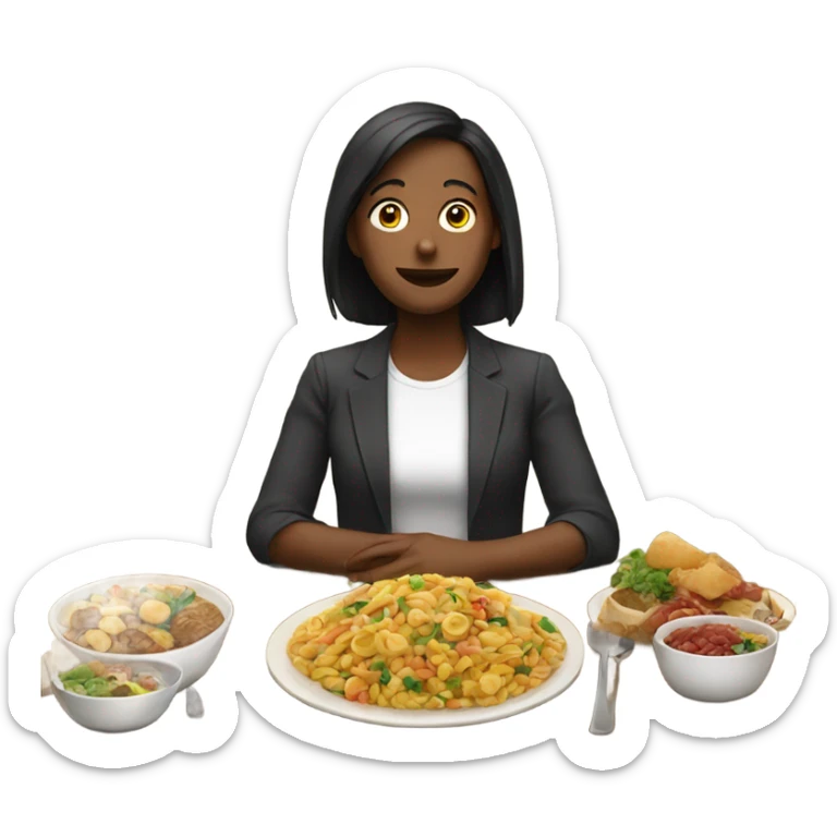 Person sitting in front of table with a lot of food  sticker