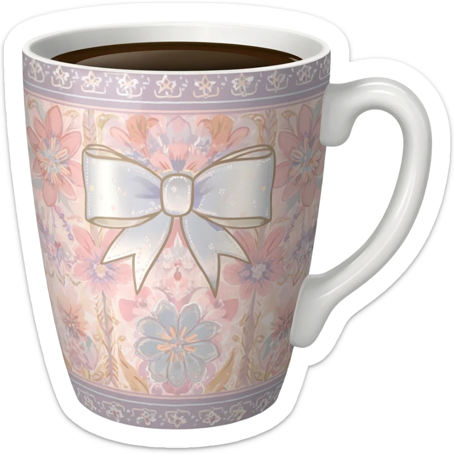 Hyperrealistic 3d rendering coquette aesthetic patterned detailed coffee mug sticker