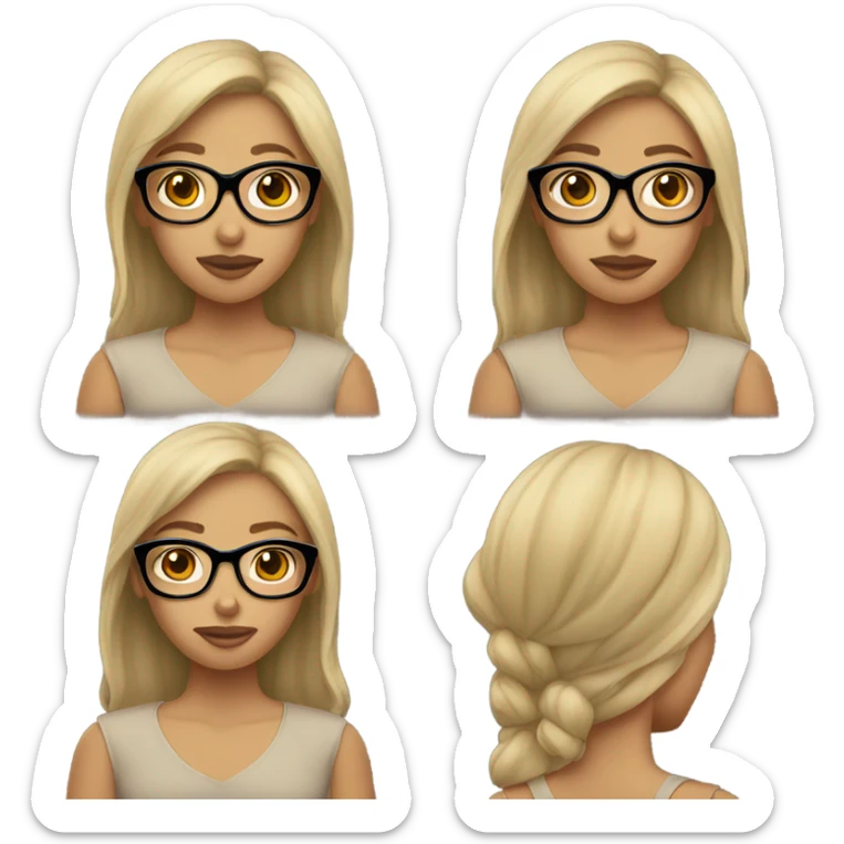Girl, with tan but not really tan skin with black round glasses sticker