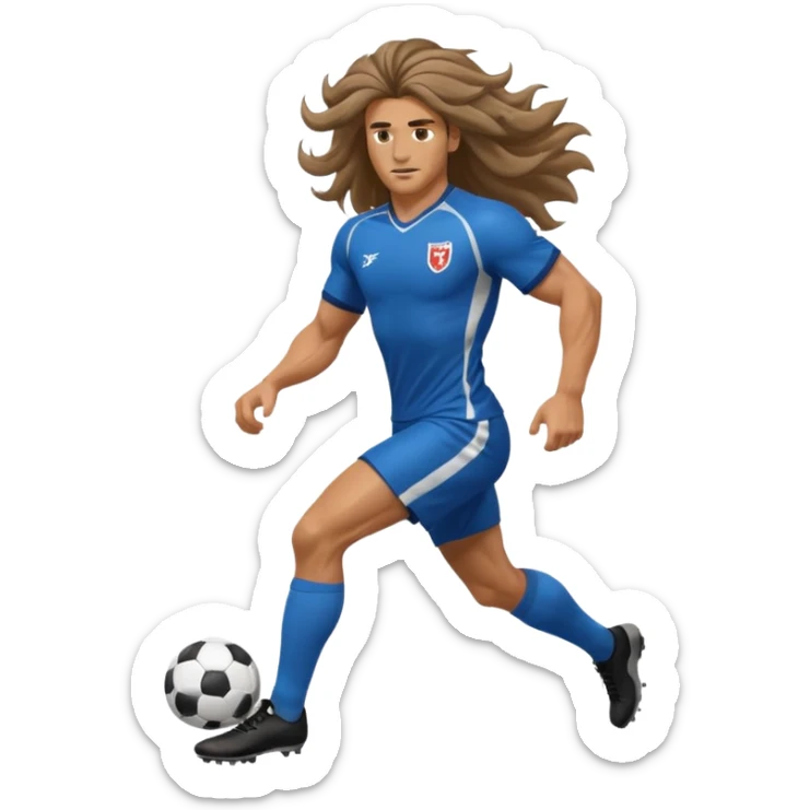 Long Haired Football Players, Footballer with flowing hair in jersey , full body sticker