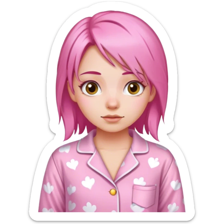 girl with pink hair wearing a pink Pajamas sticker