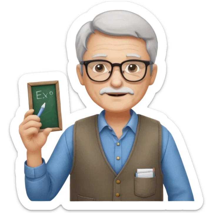 Male Teacher – older man, vest over shirt, glasses, chalk in one hand. sticker