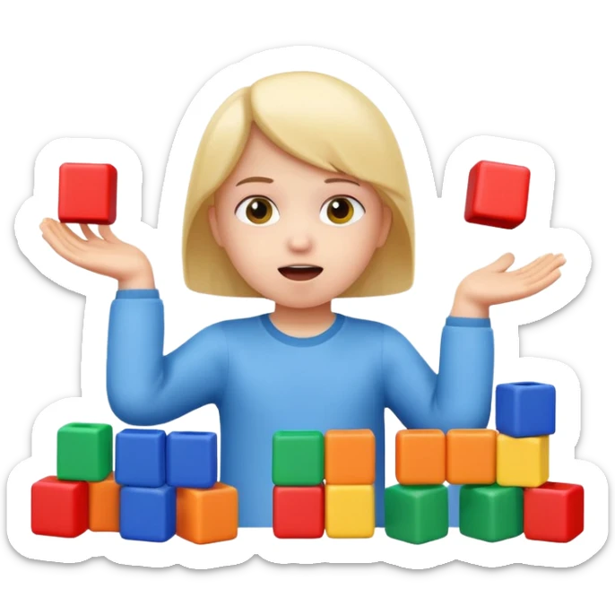 apple style emoji of a city construction set in pieces with a surprised child sticker