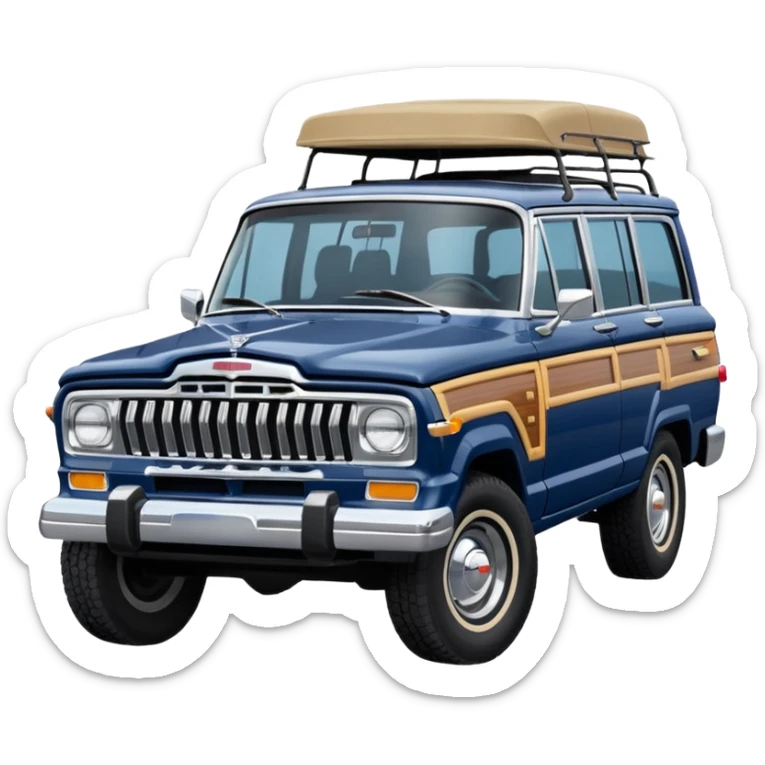 vintage navy blue jeep wagoneer suv (the hood turned to the right) sticker