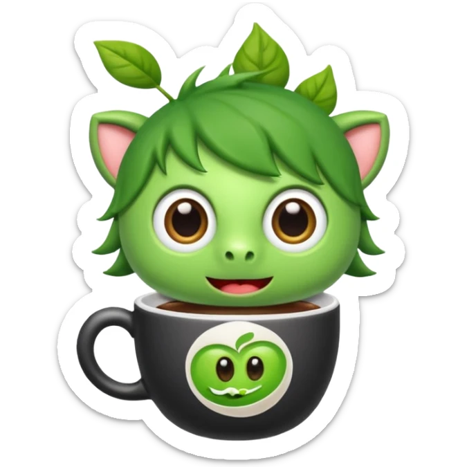 Cut the Rope's Om Nom cute from  in barista's suite with a cup of cofee sticker