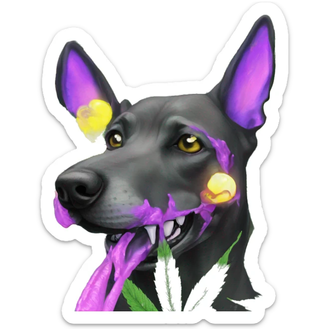 420 .Zombie_ Vaporwave black holographic oilslick zombie unicorn dog smoking yellow caution tape hemp leaves Pegasus hemp plants sticker