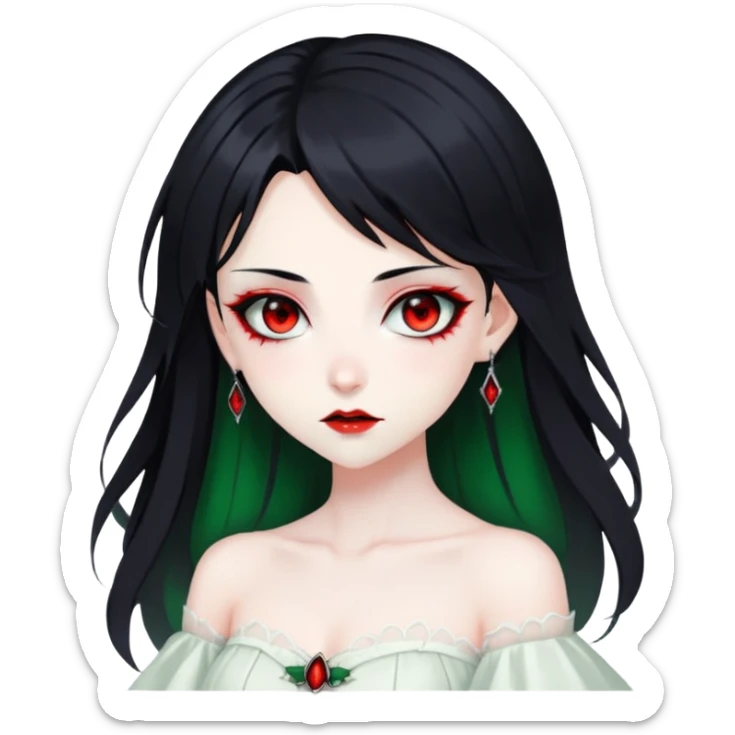 Beautiful ethereal Gorgeous Vampiric Edgy Anime Lady With Black red White green  sticker