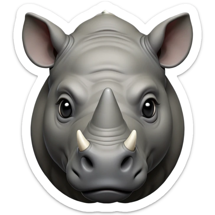 cinematic-noble-rhinoceros-portrait-emoji,-poised,-with-a-massive,-powerful-build-and-a-thick,-hide-of-slate-gray,-deep-set-soulful-piercing-eyes,-simplified-yet-sharp-and-sophisticated-features,-highly-detailed, with large black eyes, szoomed out showing houlders sticker