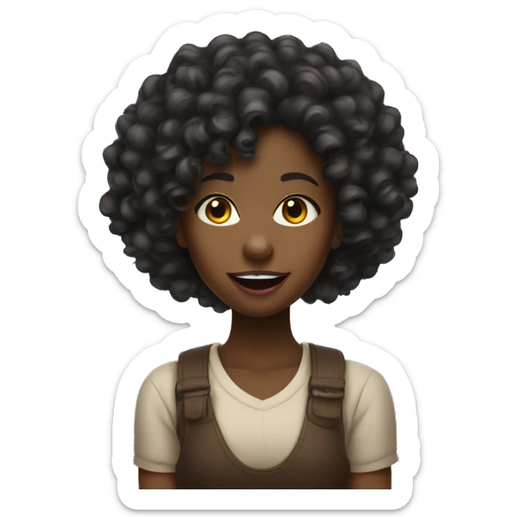 A black girl with curly hair sticking out her tongue upwards her nose sticker