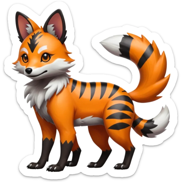 Shiny Neon Glossy Silvally-Aardwolf-Tanuki-Genet-Bobcat-fusion-animal-hybrid-creature, full body sticker