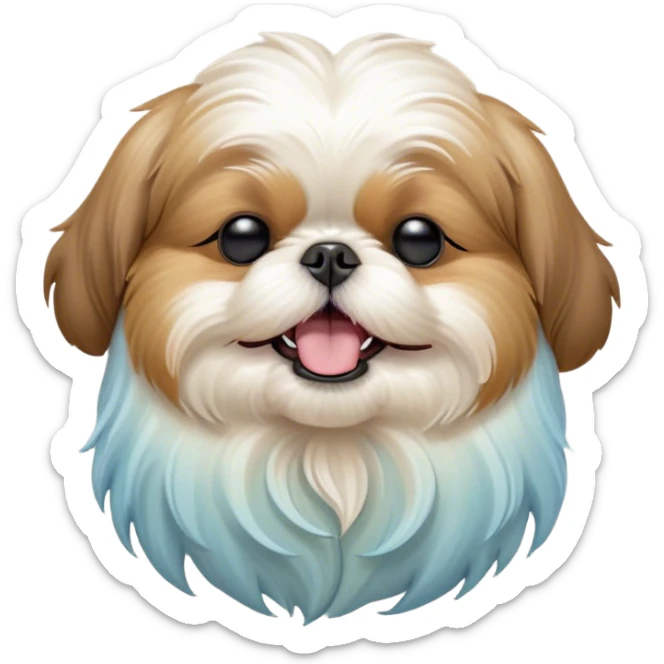 Cinematic Cute Yawning Shih Tzu Portrait Emoji, Head gently tilted with an irresistibly cute yawn and sleepy, half-closed eyes, showcasing a luxurious, fluffy fur in gentle pastel tones, simplified yet endearingly detailed, glowing with a soft, drowsy radiance, high shine, exuding tender, sleepy charm, styled with a delicate, soft glowing outline, capturing the essence of a Shih Tzu caught in a moment of adorable, sleepy bliss! sticker