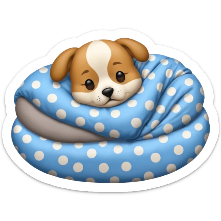 Quiero un emoji de un perro que esté durmiendo en su cama y tenga un pijama que pone ZZZ sticker