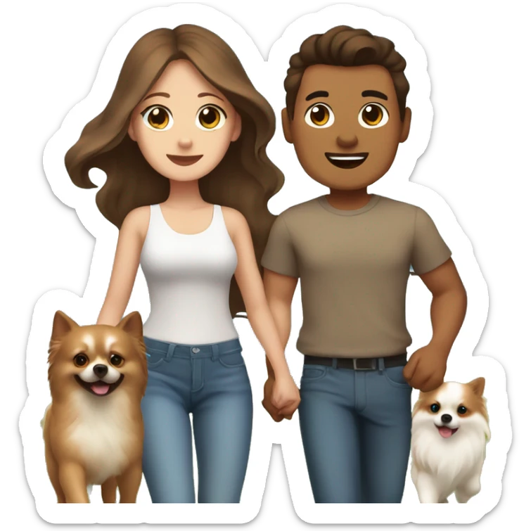Filipino guy and his white girlfriend with blue eyes and brown hair walking their 5 Pomeranian dogs  sticker
