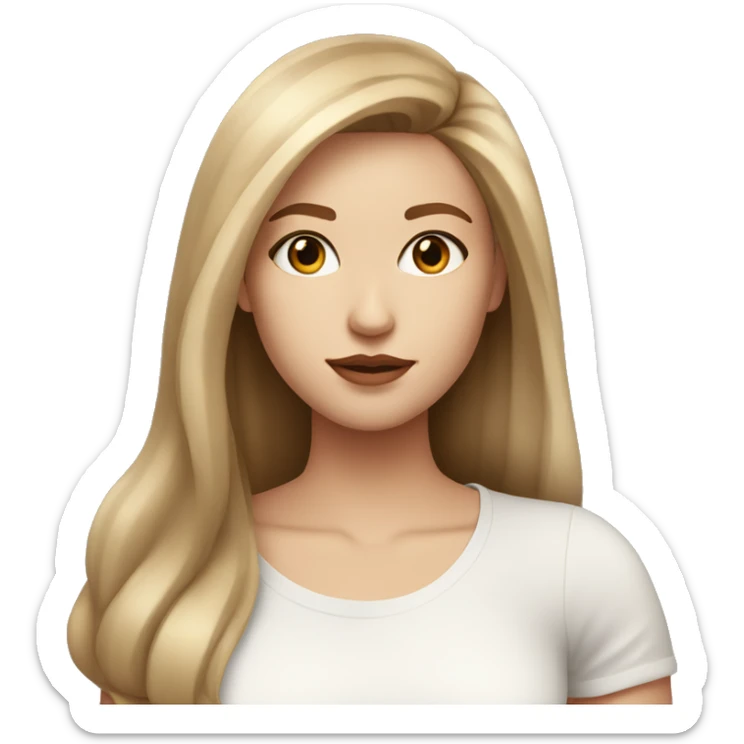 make a very beautiful girl with light brown straight hair big lips with white top sticker