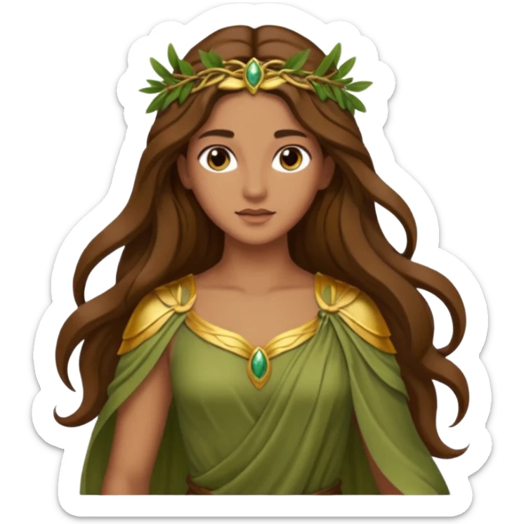 Diana, Nature Goddess from Rome Mythology with long brown hair, olive outfit sticker