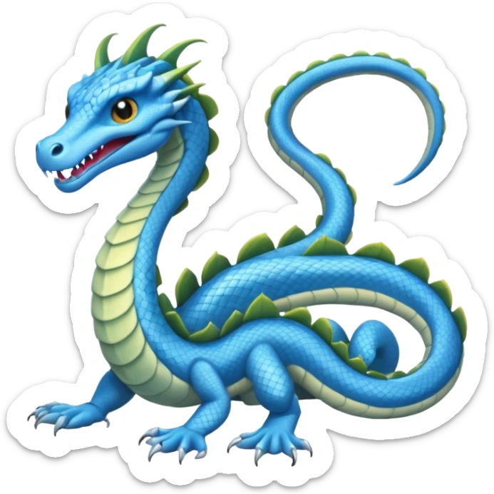Hydra emoji – full body, blue scales, 3 serpent heads, 4 legs, tail, no wings, not worm-like, slight side angle, cute emoji style, no background
 sticker