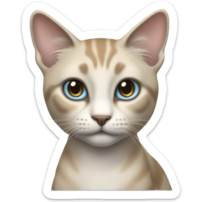 Thai breed realistic adult cat with a light cream-brown body, full dark gray face, ears, and paws. Short fur, sharp ears, striking light blue eyes  sticker