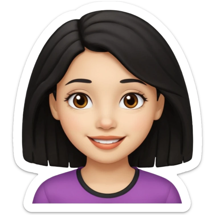 a girl that has black 3c hair textures and lightskin, It has brown eyes, a nose, lips, and it’s smiling. sticker