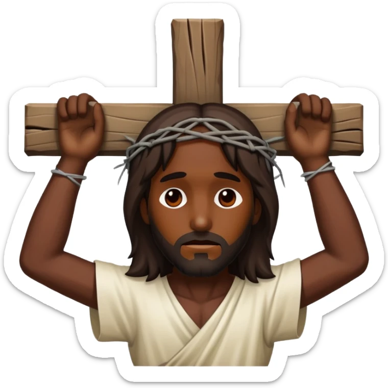 Dark skin christ Jesus tied to a cross injured  sticker