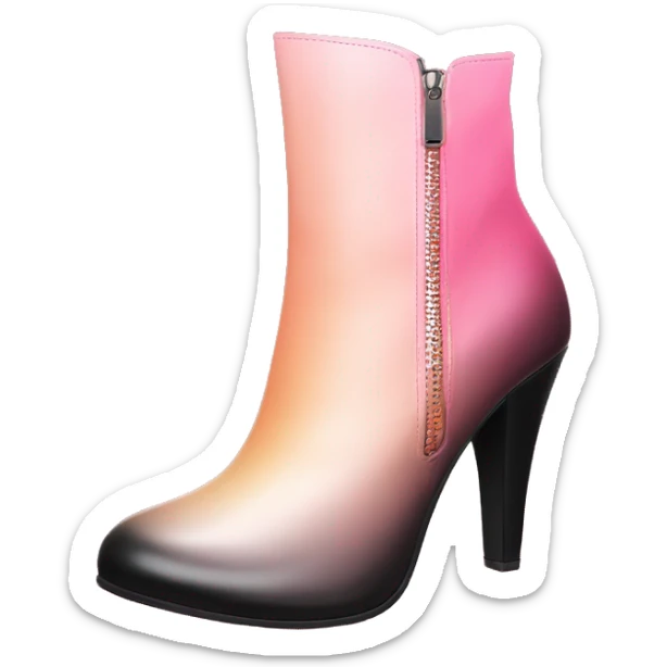 Hyper Realistic isolated top view of a pair  of peach,pink and black ombre high heel zippered ankle bootie boots. sticker