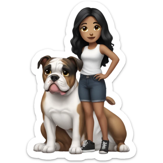Girl with black hair and English bulldog sticker