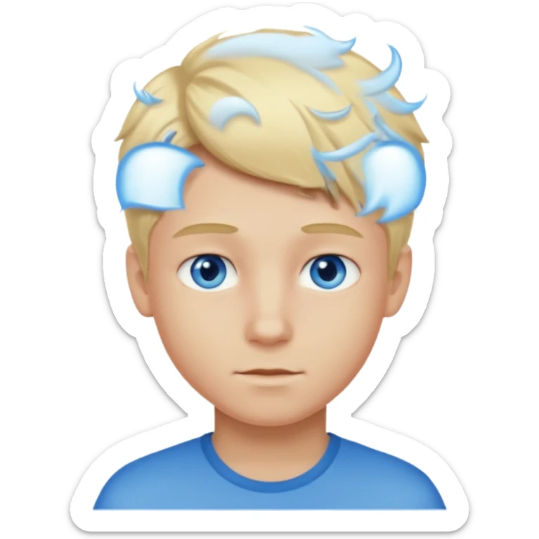 Emoji chlopak z blond włosami które będą rozsztrzepane i niebieskimi oczami sticker