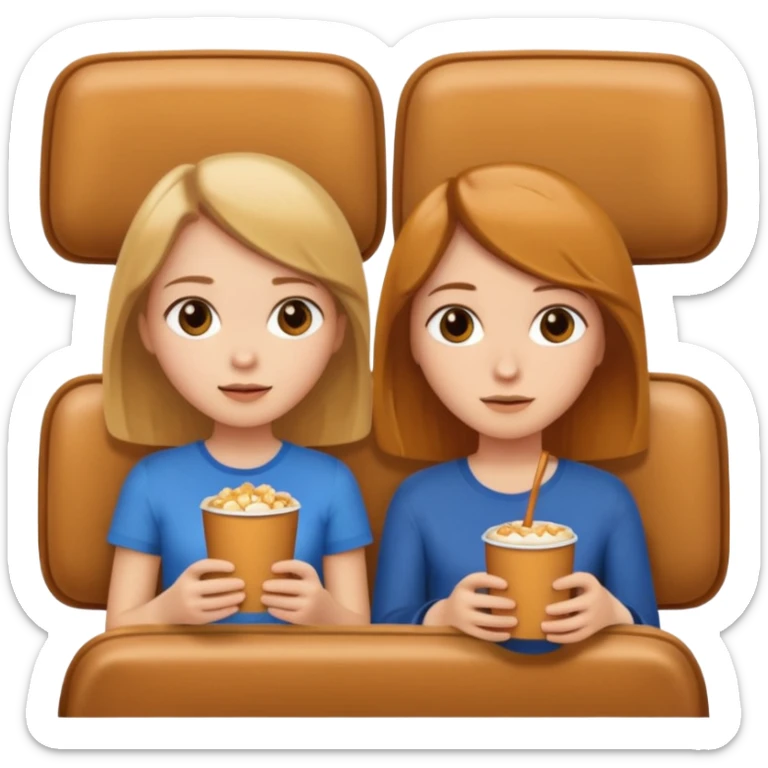 Two girls one caramel coloured hair but short shoulder length hair and one the same colour hair but long they ar watching a movie sticker
