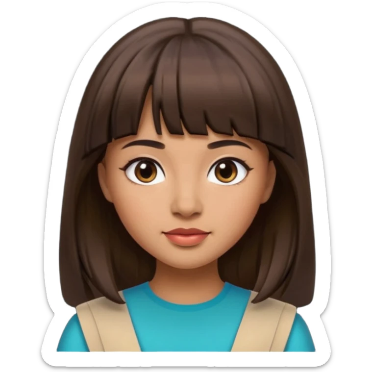 In Apple Memoji format, a girl with dark brown hair. She has bangs and her hair is long. The girl has light brown skin and arab ethnic features sticker