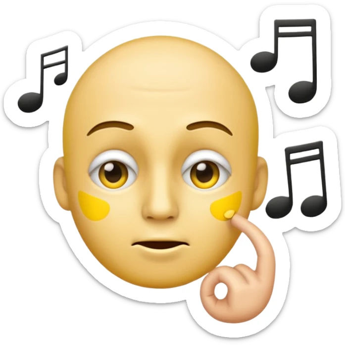 yellow face emoji whistling with music notes coming out its mouth and side-eyeing sticker