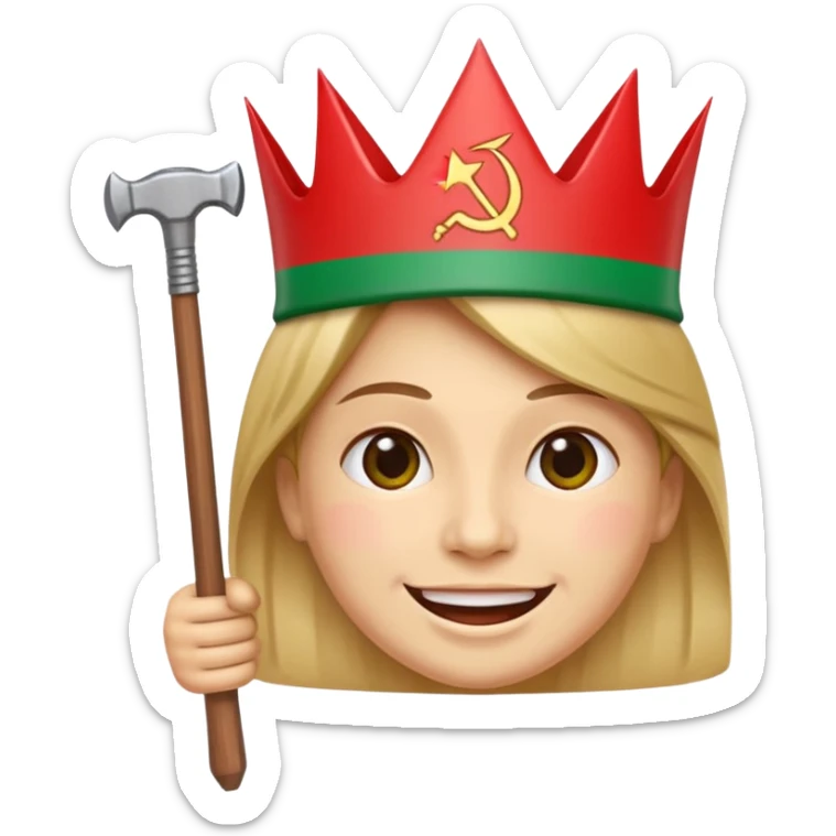 A smiling face emoji with the flag of Transnistria, a horizontal tricolor of red, green, and red stripes with a hammer and sickle in the upper left corner, with a crown. sticker