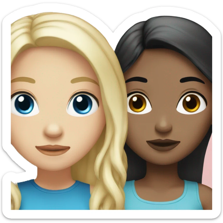 two girls one blonde with blue eyes and one with black hair and brown eyes sticker