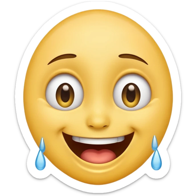 Emoji, laughing face with tears of joy exactly from eyes, wide smile, big eyes sticker