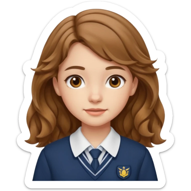 Quiero a una persona morena no tan morena , que sea una adolescente , que lleve uniforme escolar , con un pelo ondulado ,pero no regido , pero que tenga una sonrisa suave, pero que este con un fondo blanco. sticker