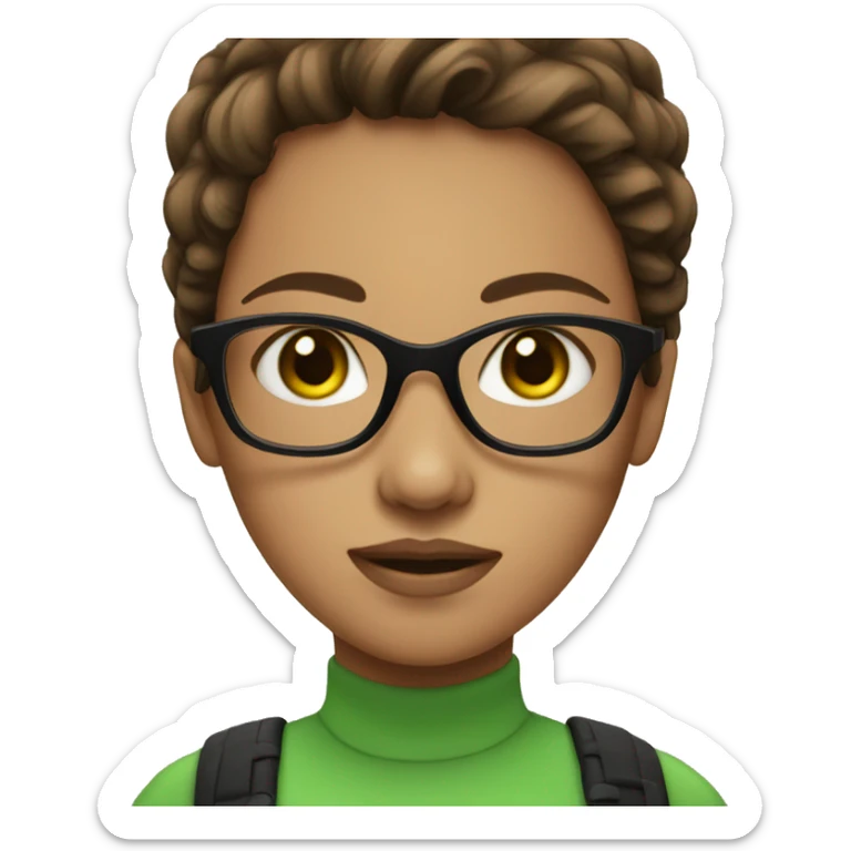 Girl with brown hair green eyes wearing black glasses sticker