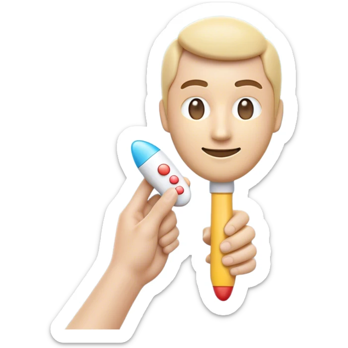 Clash of Clans aesthetic: Cinematic Playful Wii Nunchuk Portrait Emoji, rendered in a 3D vector-style similar to standard emojis with minimal shading and bold, simplified shapes. A compact, distinct form with signature details, softly glowing with a nostalgic gaming charm. Simplified yet unmistakably iconic, highly detailed and consistent, glowing with a soft radiance and high shine. Stylized with a touch of retro gaming magic and a soft glowing outline, capturing the essence of a beloved gaming relic with a friendly, playful manner! sticker