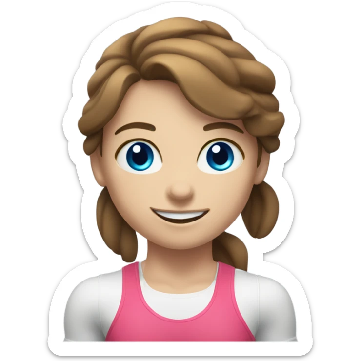 smiling girl weightlifting a barbell with fair skin, brown hair, and blue eyes sticker