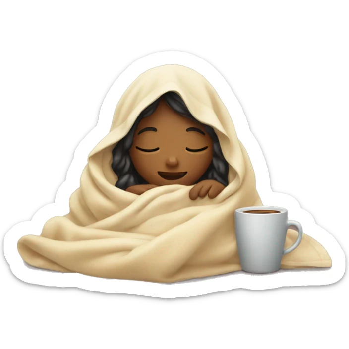 girl inside a blanket sipping coffee eyes closed sticker