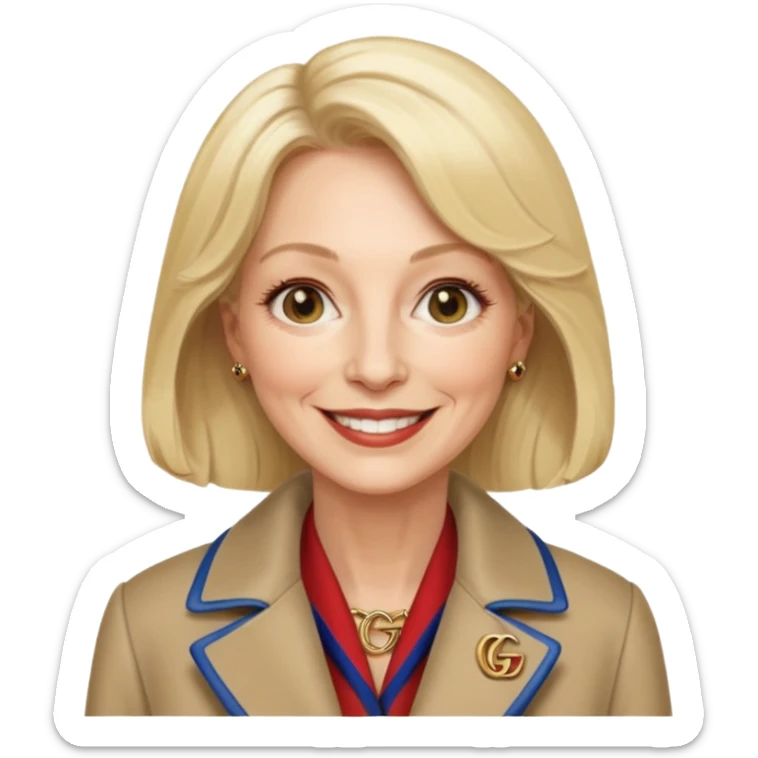she is about 65 years old with blond hair, likes gucci, is a phd in cardiology and she does not wear glasses or a lab coat or carry a stethoscope but wears gucci coats sticker