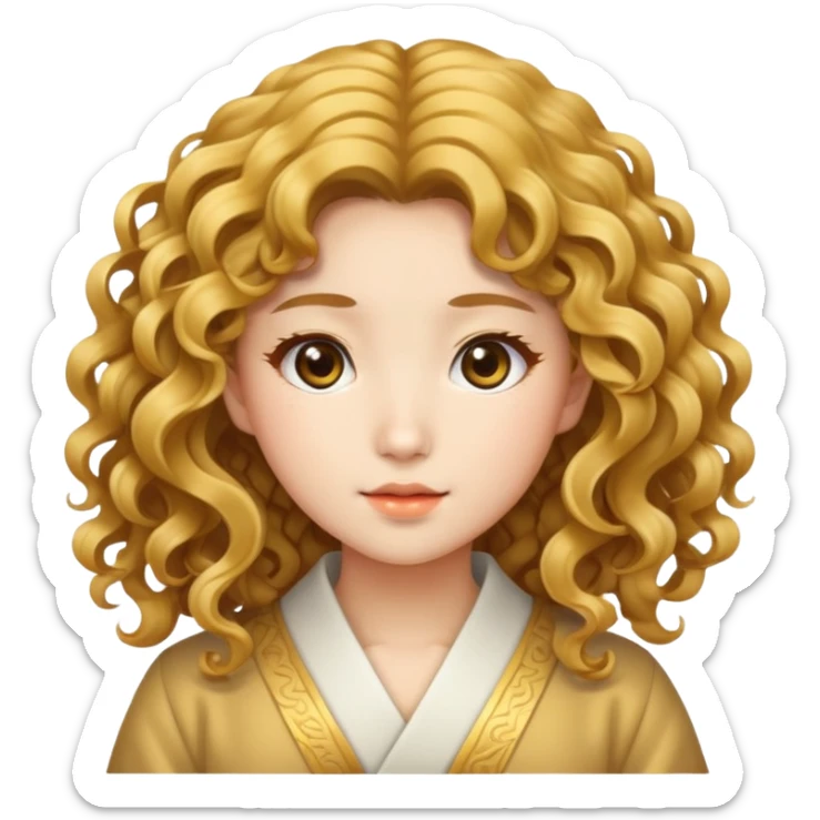 Japanese girl with big golden wavy curly hair sticker