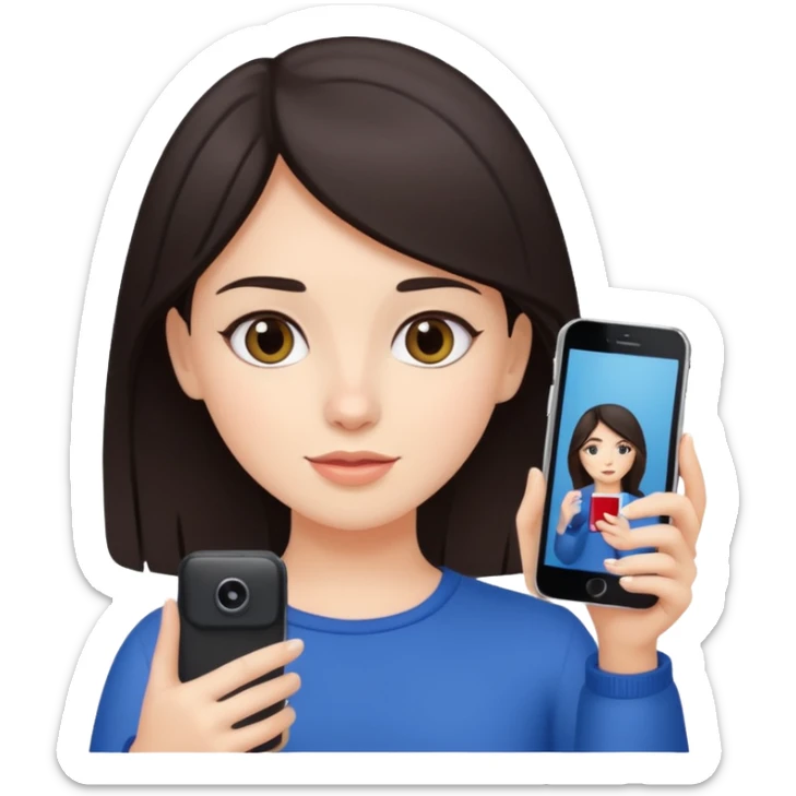 quiero crear una chica con una movil como si estuviese grabando cosas como si estuviese grabando vlog con el pelo oscuro  sticker