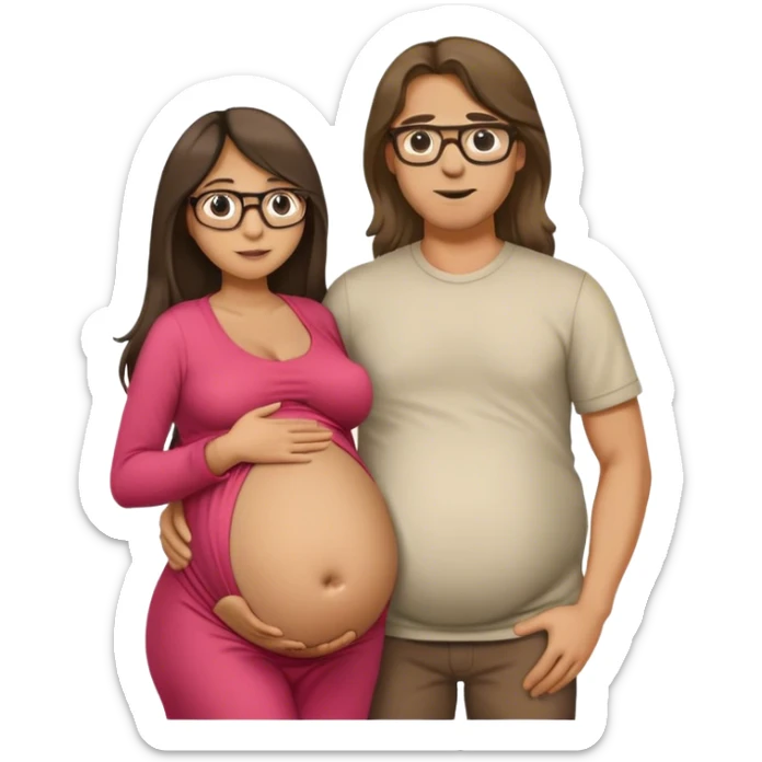 He's a long-haired guy with glasses, but she's pregnant. Let him hold it with his hand, let him look from the side sticker