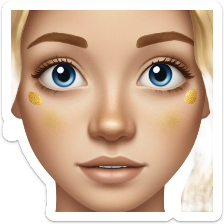white girl with freackles, brunett hair ,blue eyes girl using Gold gel skin care patches under her eyes sticker