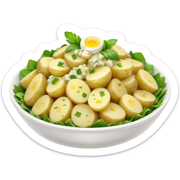 Cinematic Realistic Kartoffelsalat Dish Emoji, showcasing a traditional potato salad with fresh herbs and tangy dressing rendered with lifelike detail and vibrant, natural lighting. sticker